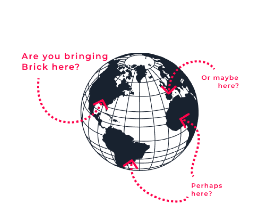 World globe with indications of where Brick operates